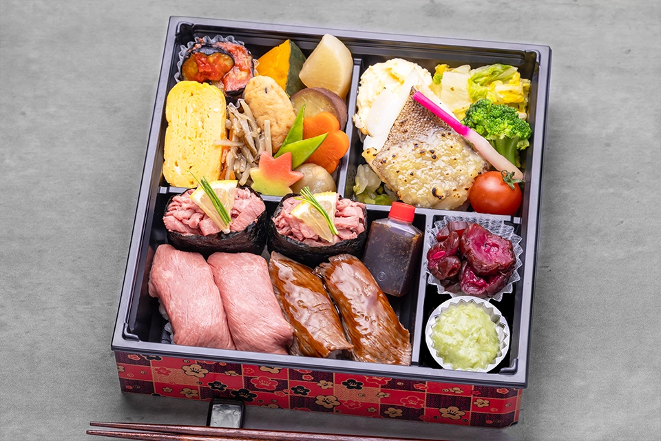 黒毛和牛握り3種とカレイ塩麹焼きの折衷御膳