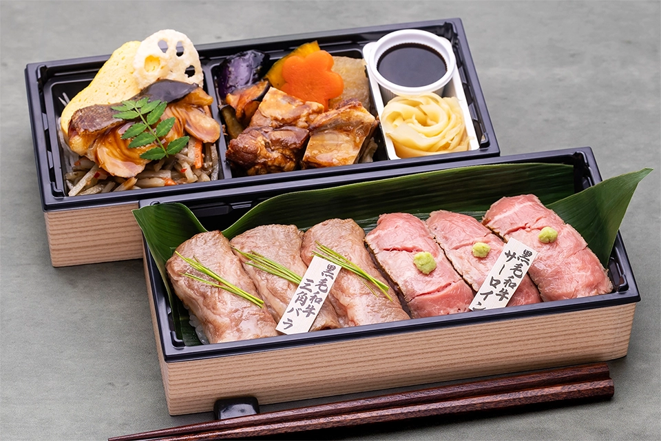 黒毛和牛 二種の極上握りと銀鱈西京照焼きの特撰二段重